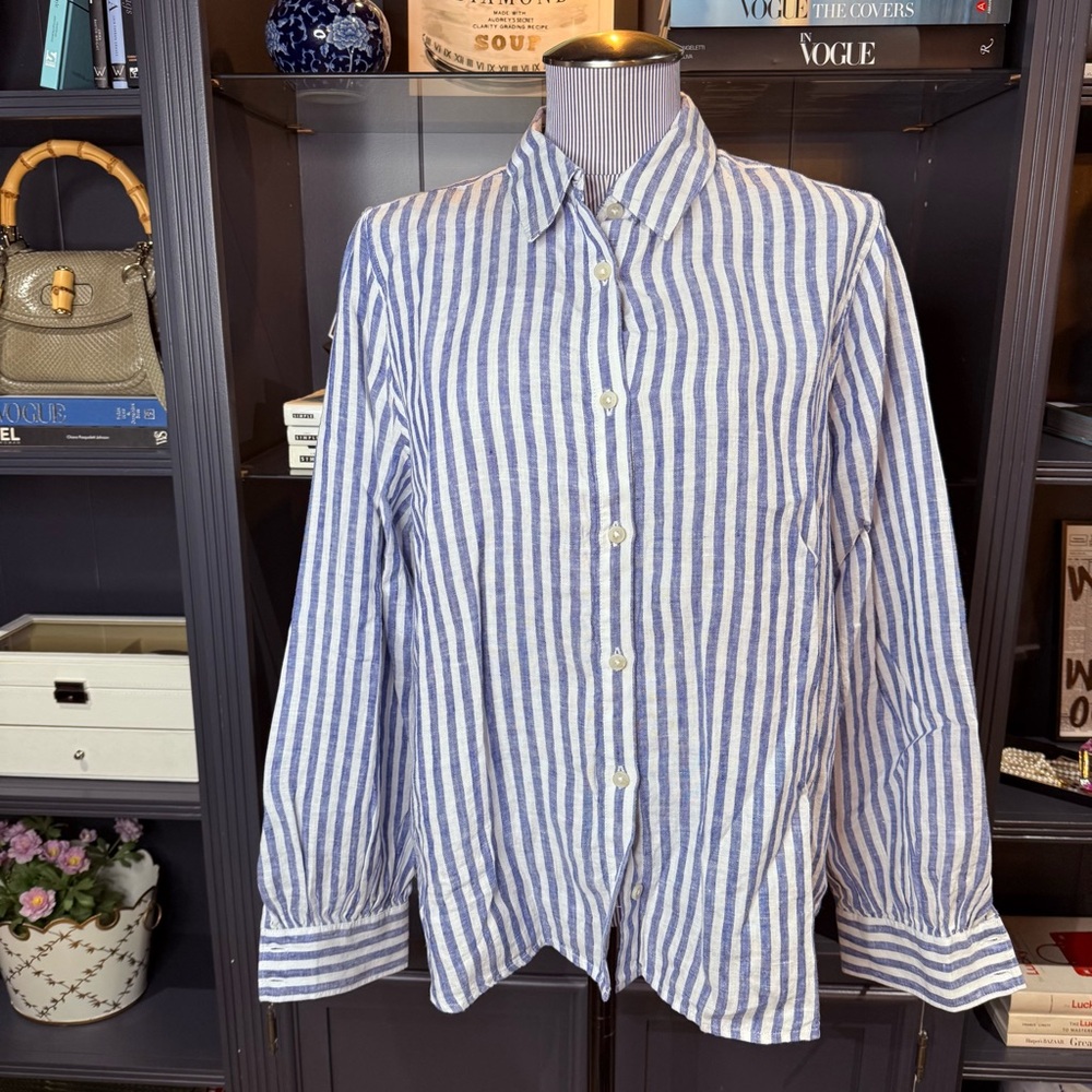 Lands’ End Striped Linen Button-Down Shirt – Size M - Picture 3 of 7